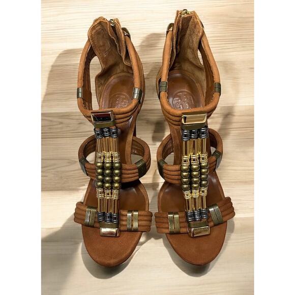 Tory Burch Carla Beaded Metallic Suede Pump Shoe Size 7.5M - Picture 3 of 8